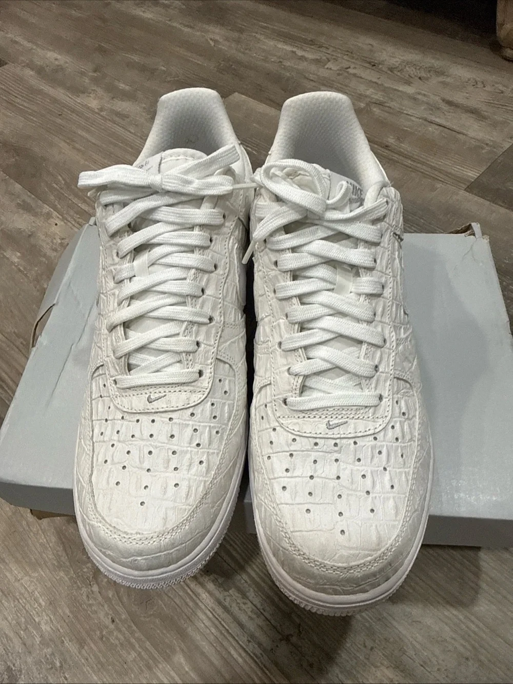 Nike Men’s White Croc-Embossed Air Force 1 Low Sneakers